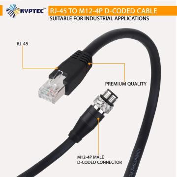 RJ-45 to M12 4-Pin D-Coded Industrial Camera Cable, CAT 6 – Kyptec Automation®