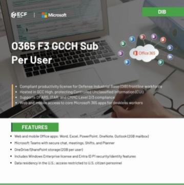 GCC High O365 F3 License at Just $5/User For Defense Contractors