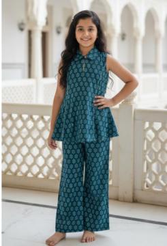 Blue Sleeveless Co-ord Set for Girls