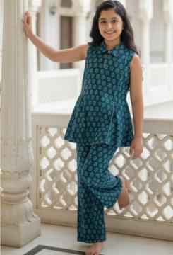 Blue Sleeveless Co-ord Set for Girls