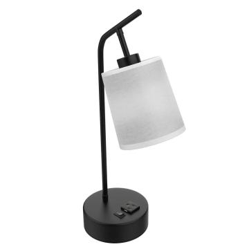 25" Industrial Table Lamp with Fabric Shade – Black & White