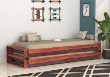 Aper Wooden Sofa Cum Bed in Teak Finish | Urbanwood