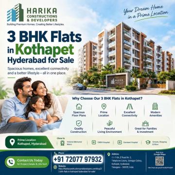 3 BHK Flats in Kothapet Hyderabad for Sale – Harika Constructions and Developers