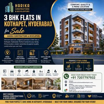 3 BHK Flats in Kothapet, Hyderabad for Sale – Harika Constructions & Developers