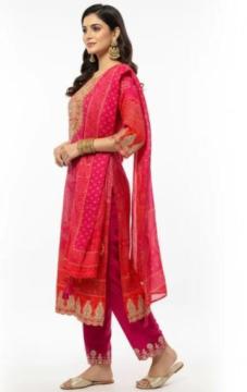 Pink Red Bandhej Printed Suit Set | Traditional Bandhani Rs. 2199