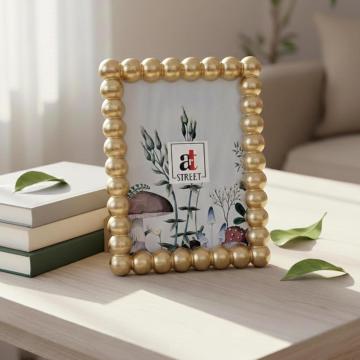 Art Street 5x7 Inch Table Top Beaded Photo Frame, Golden MDF Picture Frame, Vintage Style for Home