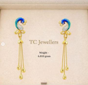 Peacock-Inspired Gold Drop Earrings - best jewellery collection in jaipur
