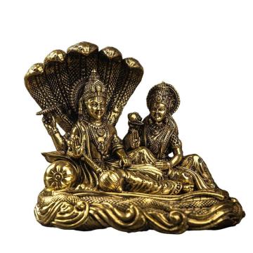 Brass Narayana/Vishnu Lakshmi on Ananta-Sajya | 5.5" Idol Exquisitely Detailed Idol for Home Mandir