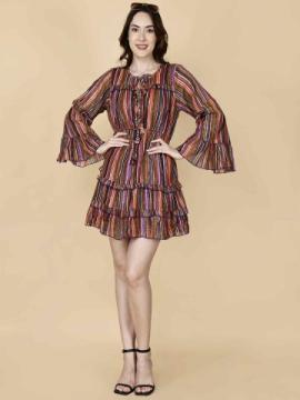 Buy Short Fit and Flare Dress Multicolor – PrettyLady