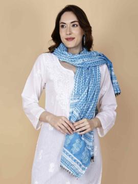 Elegant Sky Blue printed Cotton Dupatta by Pretty Lady – Premium Quality