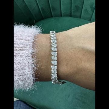 11.95ct D-E/VS Lab Grown Pear Shape Diamond Tennis Bracelet, 14k White Gold