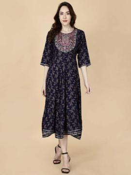 A-Line Kurta Navy Blue – Elegant Ethnic Wear by Pretty Lady