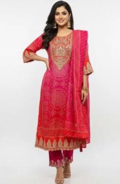 Pink Red Bandhej Printed Suit Set | Traditional Bandhani Rs. 2199