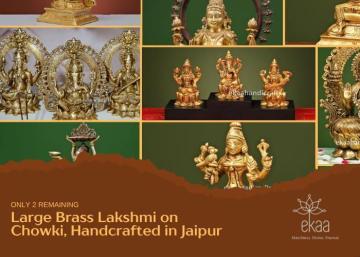 Only 2 Remaining — Large Brass Lakshmi on Chowki, Handcrafted in Jaipur