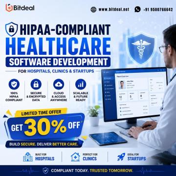 HIPAA-Compliant Healthcare Software Development for Hospitals, Clinics & Startups – Get 30% OFF
