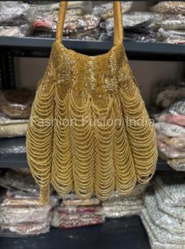 Golden Beaded Fringe Potli Bag – Luxury Bridal & Party Purse