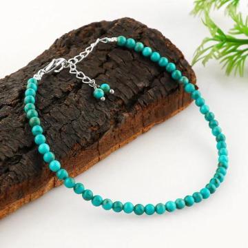 Blue Turquoise Micro Beads Bracelet – Silver Plated