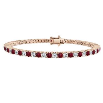 3.00 Ct Ruby And Diamond Tennis Bracelet, 18K Rose Gold