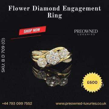 Buy Gold Flower Diamond Ring Pre-Owned Best Value UK