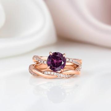 Amethyst and Diamond Bridal Set