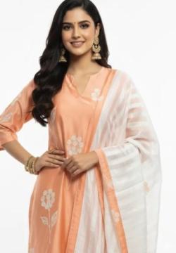Peach Floral Kurta Set for Office & Brunch | Women’s Kurta Set Rs. 2199