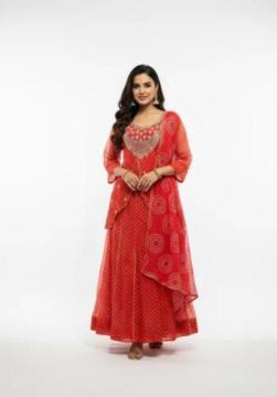 Orange Bandhani Anarkali Suit Set | Bandhej Anarkali Rs. 2199