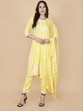 3 Piece Yellow Embroidery Suit – Pretty Lady