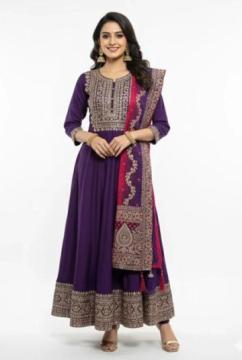 Royal Purple Embroidered Anarkali Suit Set | Indian Partywear Rs. 2499