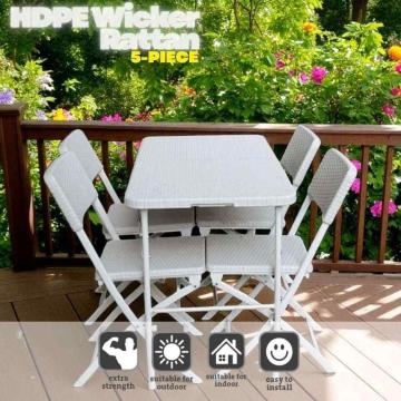 SunBoat 5-Piece Portable Folding Furniture Set - Durable HDPE Wicker Rattan
