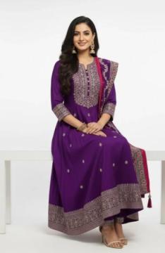 Royal Purple Embroidered Anarkali Suit Set | Indian Partywear Rs. 2499