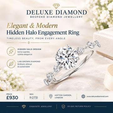 Elegant White Gold Hidden Halo Lab-Grown Diamond Engagement Ring