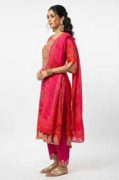 Pink Red Bandhej Printed Suit Set | Traditional Bandhani Rs. 2199