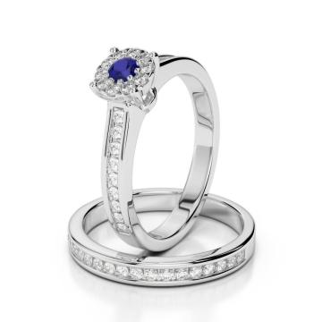 Blue Sapphire and Diamond Wedding Ring Sets