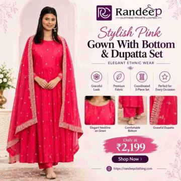 Pink Gown Set for Wedding Guests and Family Functions
