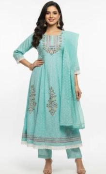 Aqua Blue Office Wear Kurta Set – Elegant pastel suit at ₹1699