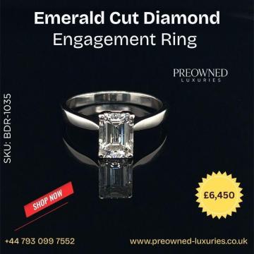 Buy Elegant Emerald Cut Diamond Ring Pre-Owned UK