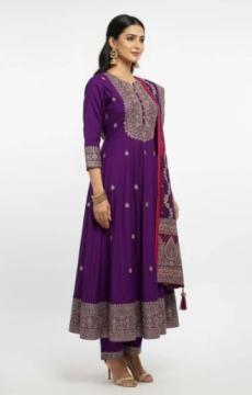 Royal Purple Embroidered Anarkali Suit Set | Indian Partywear Rs. 2499