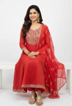 Orange Bandhani Anarkali Suit Set | Bandhej Anarkali Rs. 2199