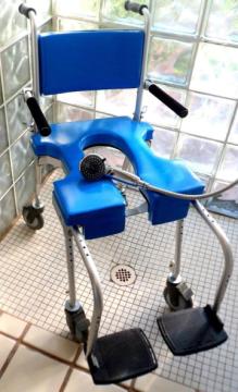 Shower bench with adjustable back rest and padded arms