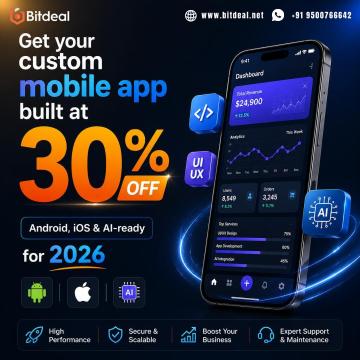 Get your custom mobile app built at 30% OFF - Android, iOS & AI-ready for 2026