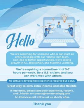 Remote Tech Gig Available - Entry-Level