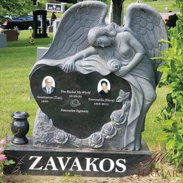 Granite Headstone with Flowers